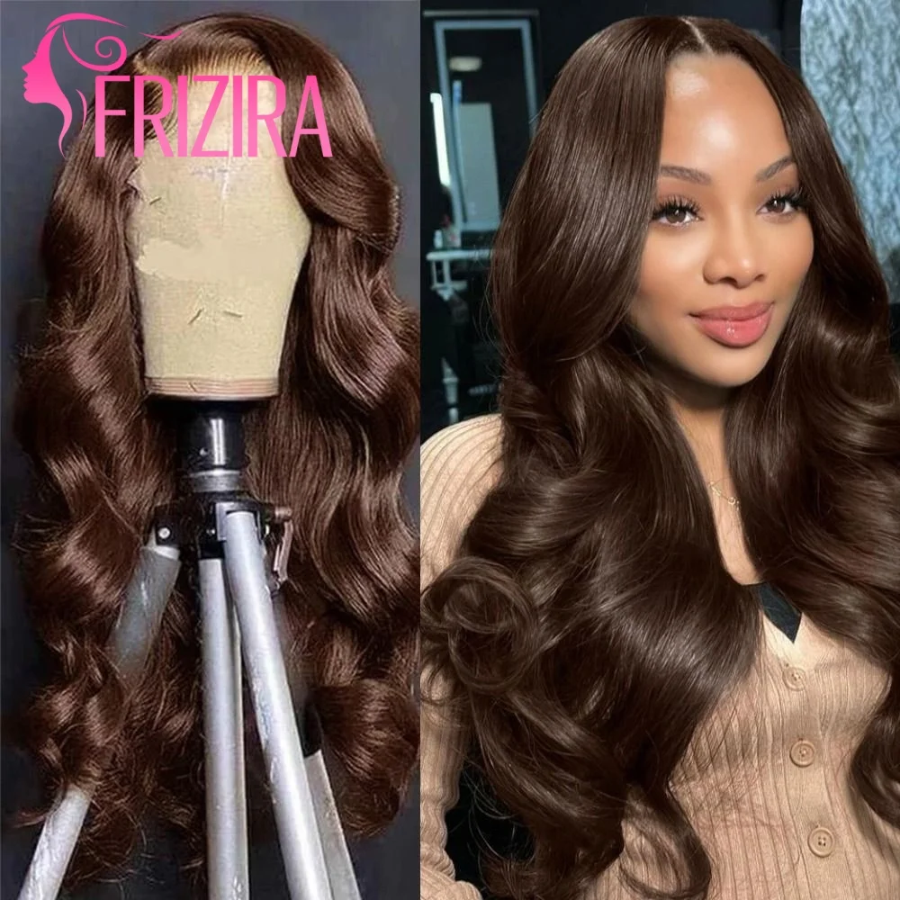 

Chocolate Brown Body Wave Human Hair Wigs 13x6 HD Lace Frontal Wig 250 Density Brown Brazilian Lace Front Human Hair For Women