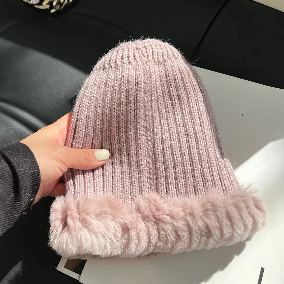 Winter New Women Luxury Real Rex Rabbit Fur Hat Knitted Rex Rabbit Fur Hat Top Natural Fox Fur Cap Genuine Fox Fur Beanies Hat