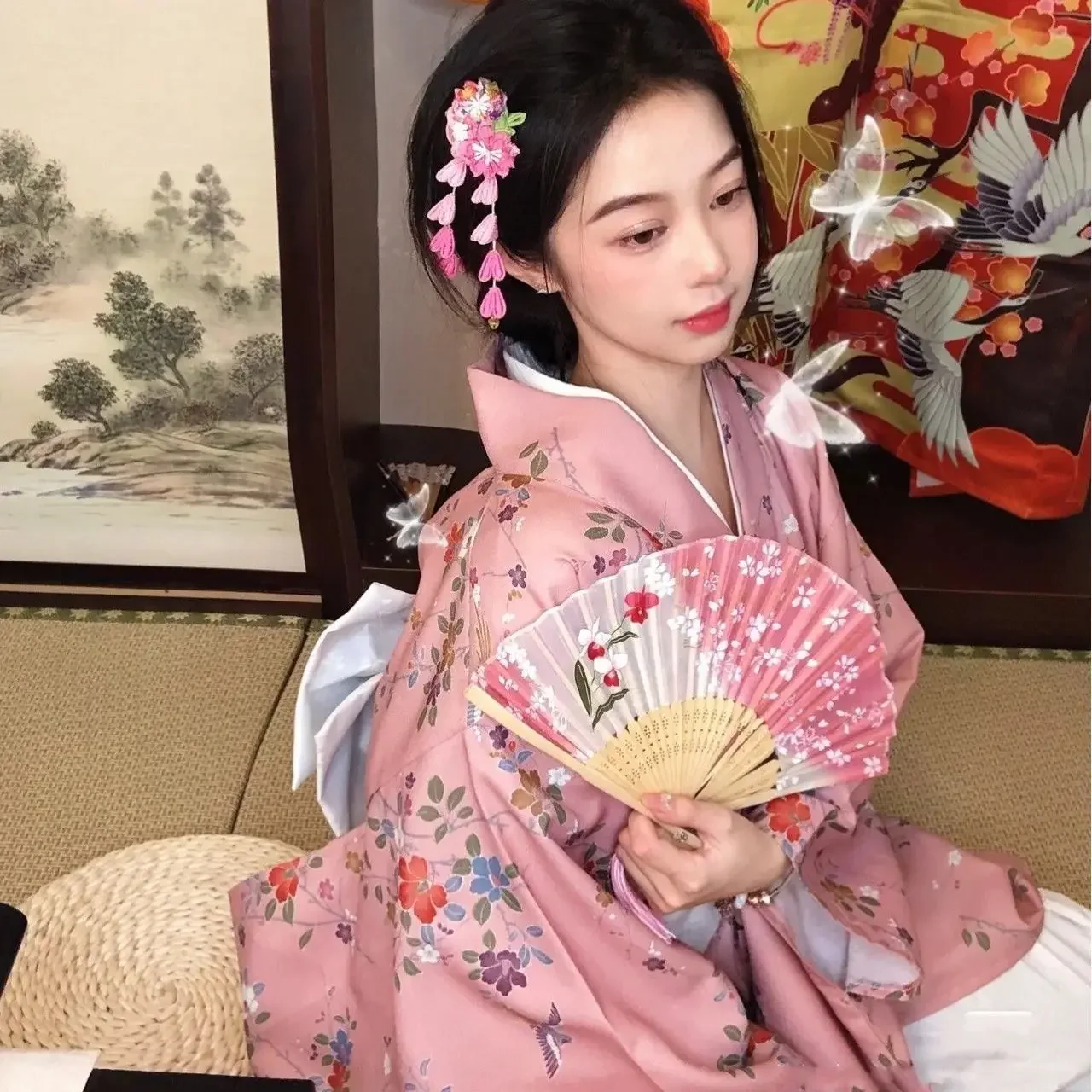 Kimono Cosplay Women's Formal Attire Traditional Improvement Clothes Japanese Cute Pink Literary And Artistic Portrait Dress