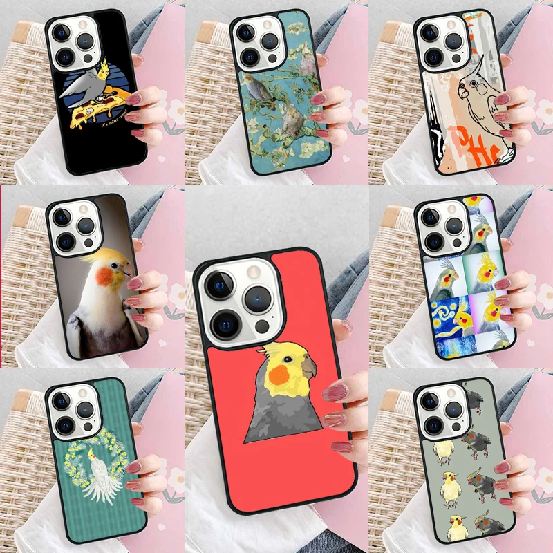 Cartoon Cockatiel Collage Soft Phone Case Cover for iPhone 16 Promax 15 Pro 13 14 Plus 11 12 Mini XR XS MAX Coque