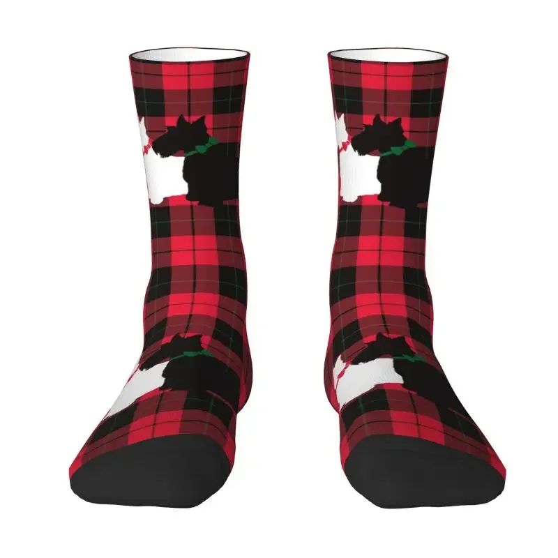 Cute Tartan Scottie Dog Socks Women Men Warm 3D Printing Scottish Terrier Basketball Sports Socks