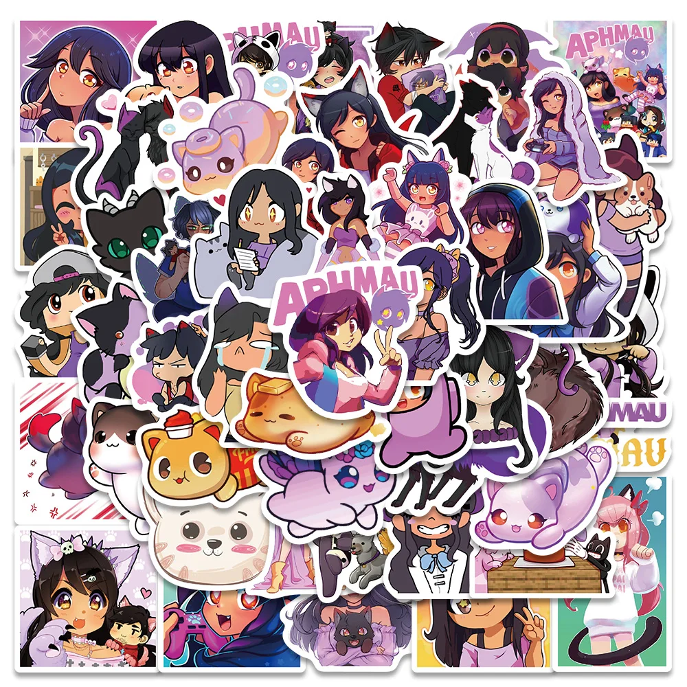 50pcs Cartoon Cute Kawaii Aphmau Stickers For Kids Laptop Luggage Skateboard Fridge Phone Vinyl Waterproof DIY Graffiti Sticker