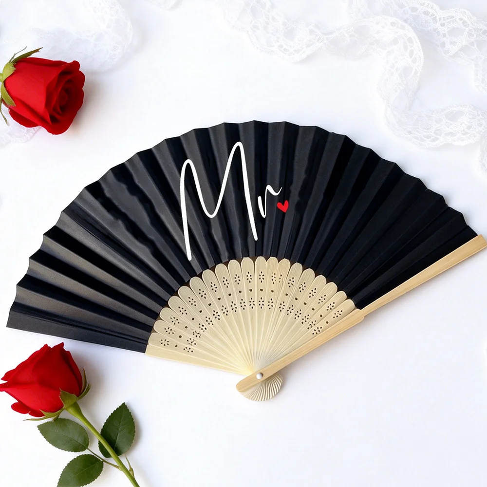 Mr Mrs Husband Wife Couple Hand Fan Bride Groom Wedding Just Married Honeymoon Trip Bridal Shower Anniversary Engagement Gift view 2