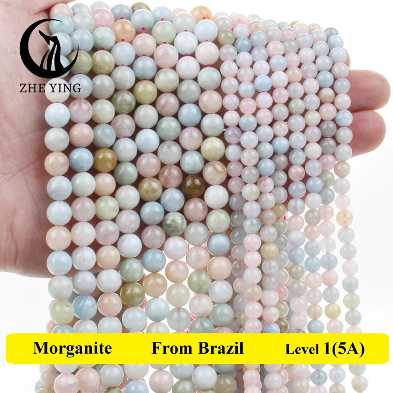 Colorful Morganite Natural Stone Beads Round Loose Spacer Gemstone Bead For Jewelry Making DIY Bracelet Necklace 15\'\' 6/8/10mm