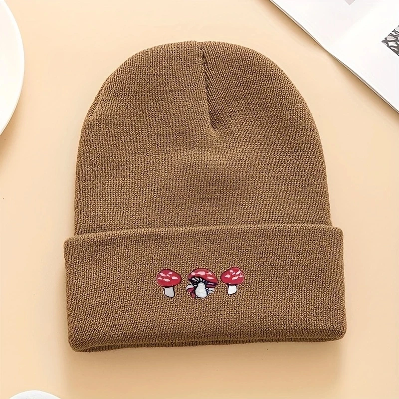 Embroidered mushroom knit cap