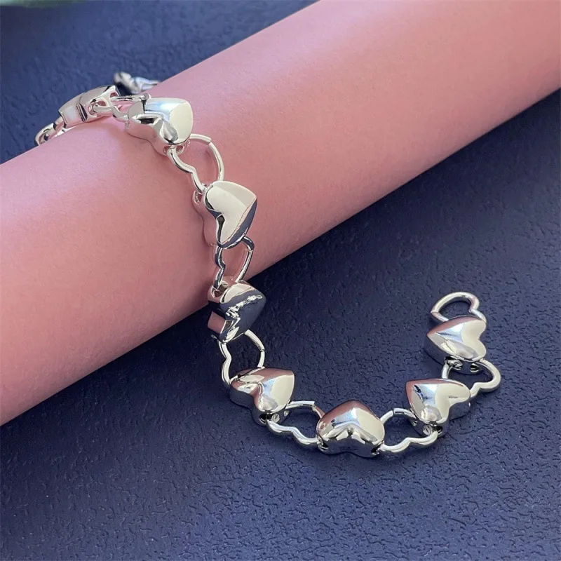 Armband aus 925er-Sterlingsilber, Herz-zu-Herz-Armband, modisch, schlicht, für Geburtstag, Party, Hochzeit, Jahrestag, Schmuck, Geschenk
