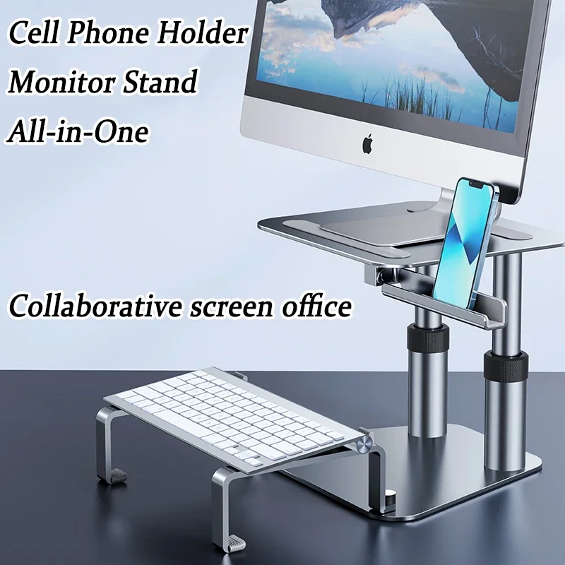 Oatsbasf 2in1 laptop table with phone stand for office Aluminum Alloy Computer Monitor Heightening Stand adjustable Laptop desk