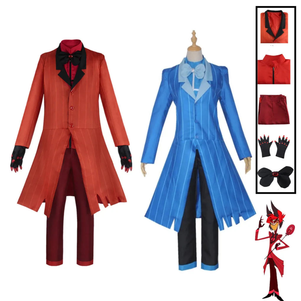 Hazbin Cosplay Hotel uniforme ALASTOR Costume Cosplay uomini adulti Halloween uniforme giacca parrucca costumi vestito rosso Anime Cosplay