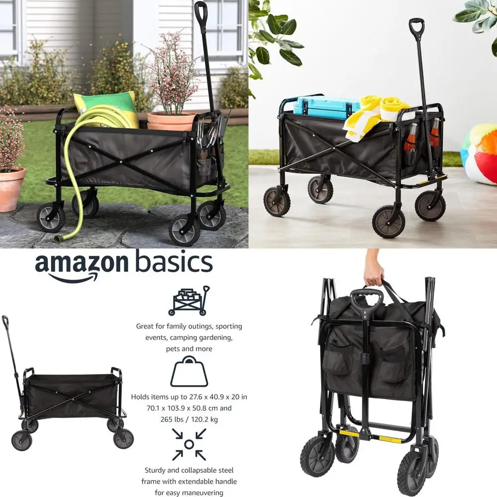 

Sturdy Utility Wagon for Outdoor, Camping, Garden, Shopping - 265 lbs Capacity, 27.6 x 40.9 x 20, Black