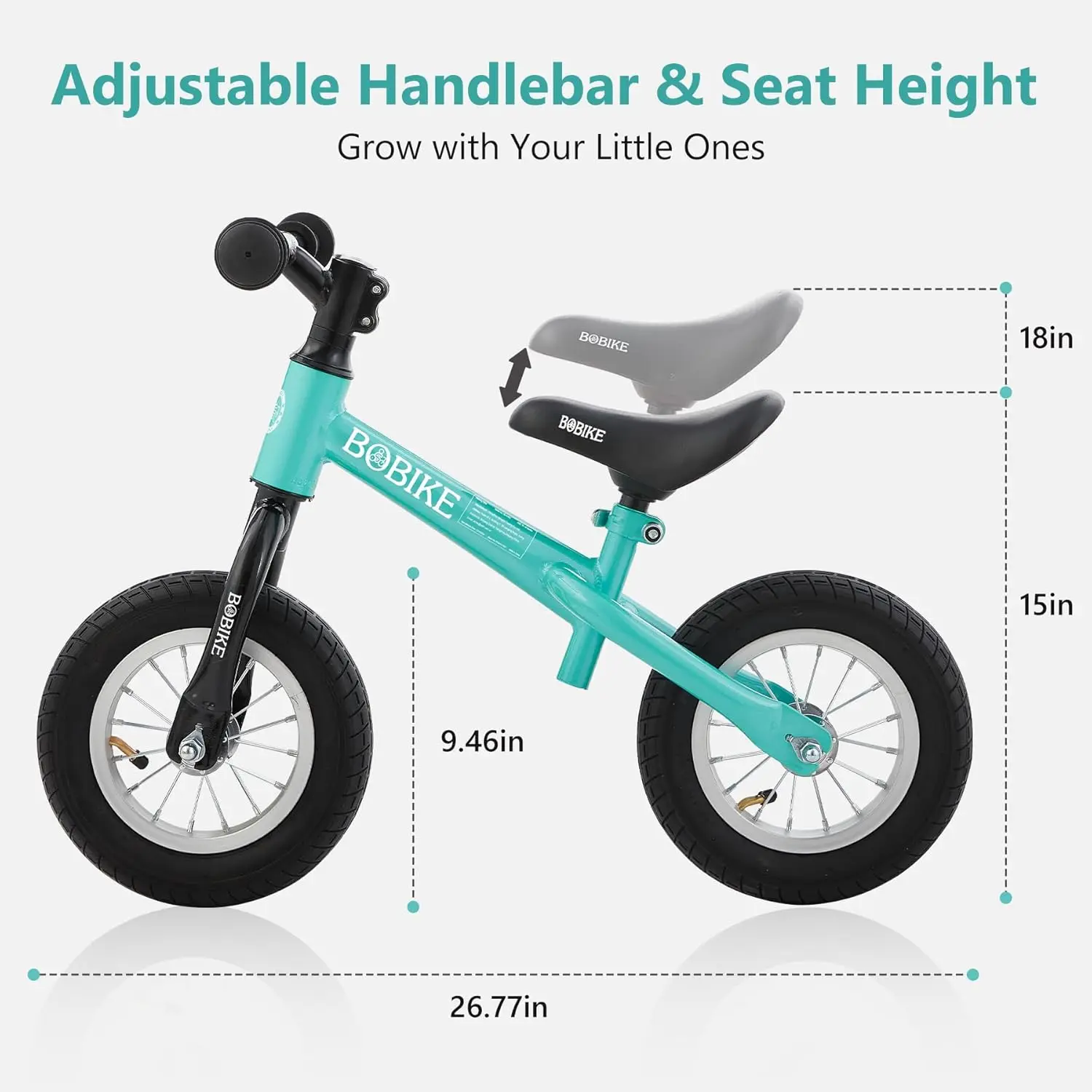 Toddler Balance Bike with Inflatable Rubber Tires, Kids Push Balance Bike Toys for 18 Month to 4 Year Old Boys Grils Adjustable