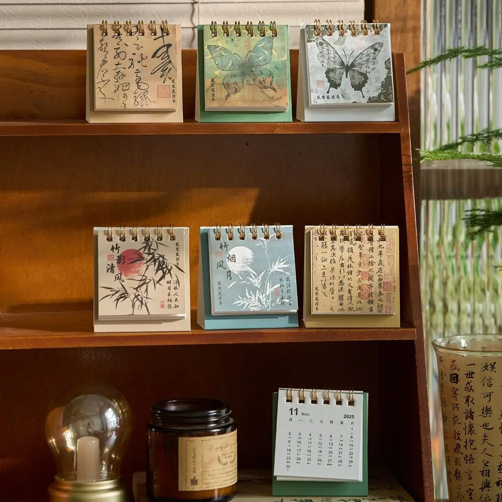

Month Date Display 2026 Mini Desk Calendar Ink Wash Painting Chinese Style Horse Year Calendar Ancient Coil Binding