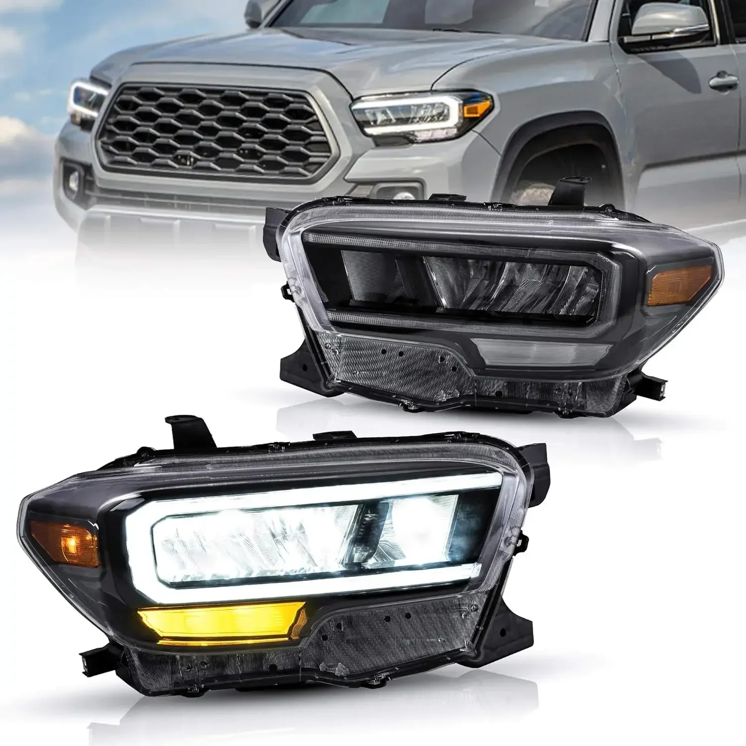 

LED Headlights Compatible with Tacoma 2016-2019 3rd Generation N300 Pickup Truck w/LED DRL w/Reflective Bowl w/Amber Side