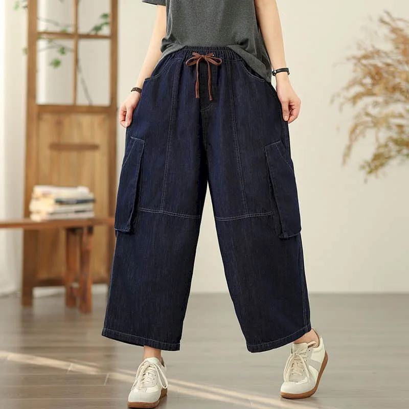 Calças harem artísticas cintura elástica jeans cortados soltos casuais harajuku calças jeans estilo coreano calças largas roupas femininas