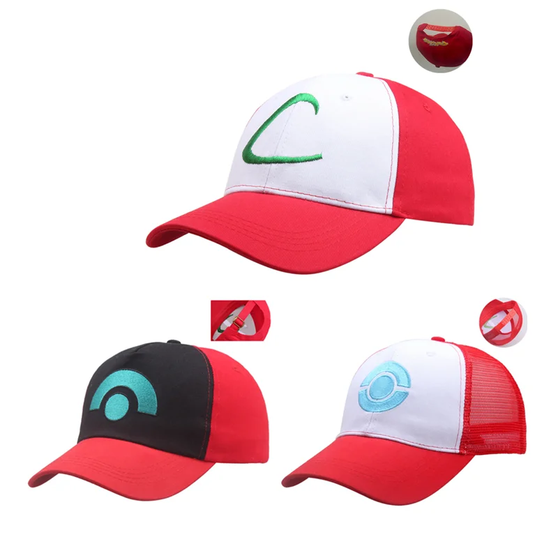 Anime Splicing cappello da sole Ash Ketchum Cosplay cappello carino ricamo berretto da Baseball tasca regolabile Prop Party Outdoor Game