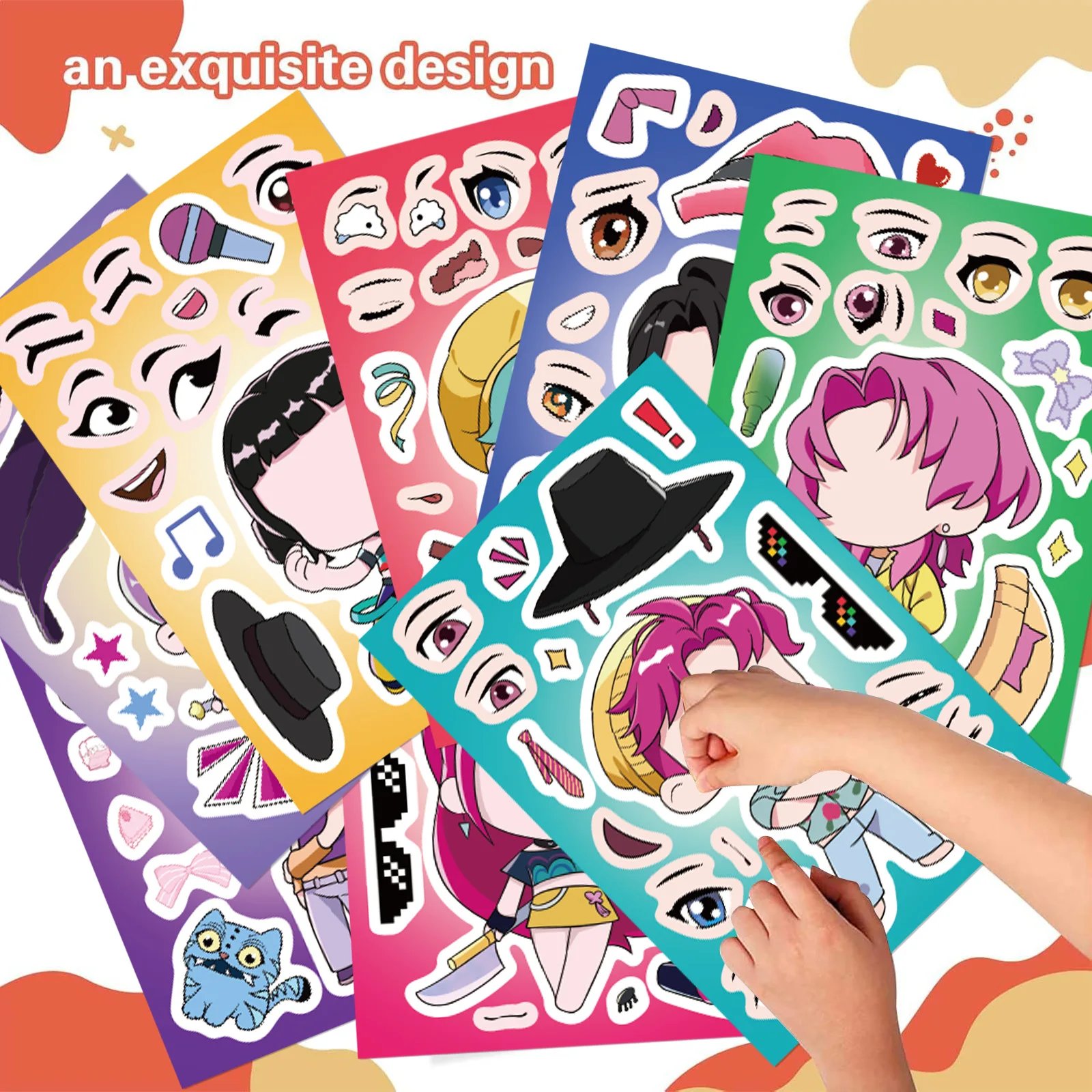 8/16 ورقة مضحك Kpop شيطان الصيادون جعل وجه لغز ملصقات الاطفال جعل الخاصة DIY لعبة الأطفال بانوراما التعليم لعبة هدية #1