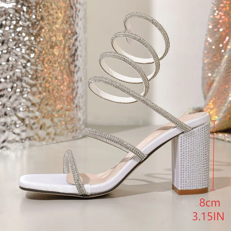 

2026 New Fashion Crystal Diamond Ankle Strap Women Heels Sandals Shoes Pumps Sexy Open Toe High Heels Party Dancing Ladies Shoes