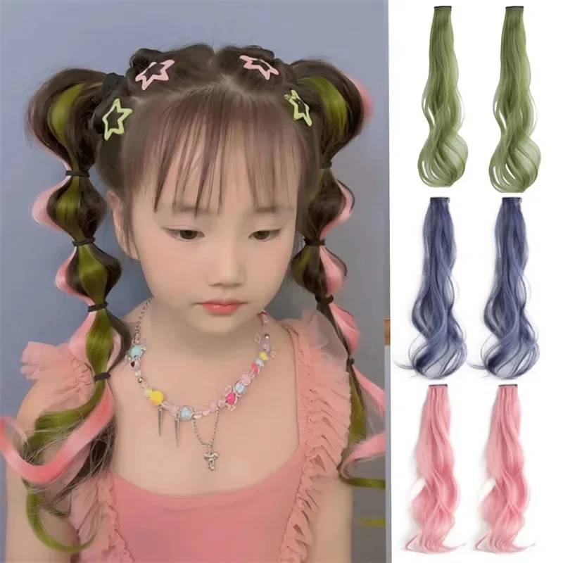 1 Piece Candy Color Girl Wig Hair Clip for Kids Sweet Cool  Invisible Seamless Natural Hanging Ears Hair Dyeing Wig Headwear