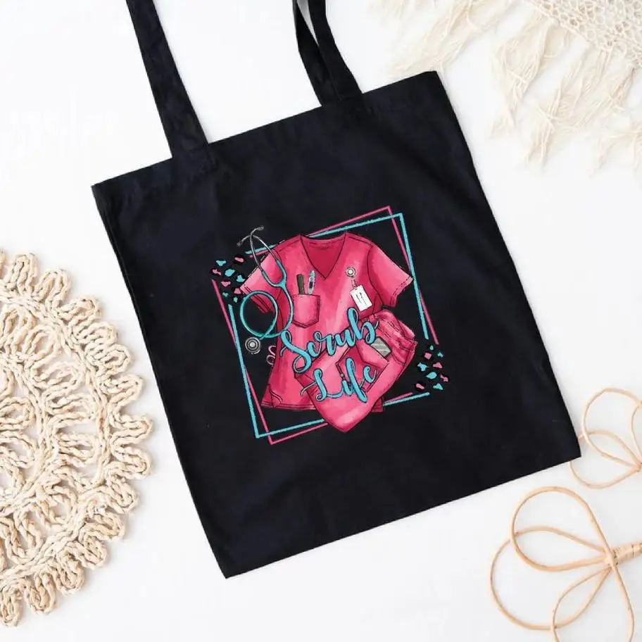 Enfermeira carta impressão sacos de ombro sem zíper menina lona casual eco tote bolsa bonito feminino grande capacidade saco de compras gráfico