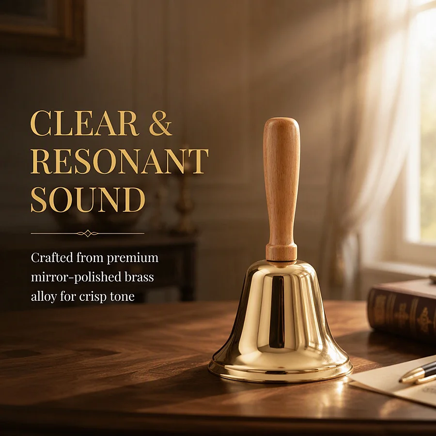 1PC Hand Bell with Wooden Handle, 2 Colors, Christmas Thanksgiving Home Gathering Decor, Birthday Gift for Seniors Parents