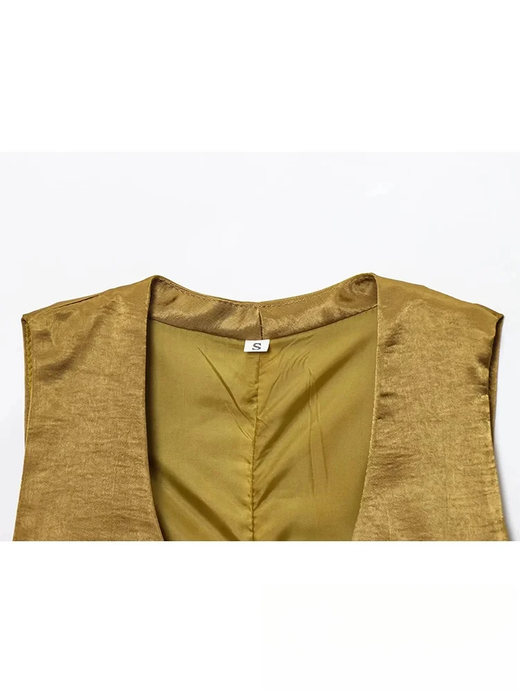 KONDALA بدلة نسائية أنيقة للمكتب غير رسمية برقبة على شكل حرف v واحدة الصدر بلوزة طويلة فضفاضة وشاحات مستقيمة طقم موضة صيف 2025 #3