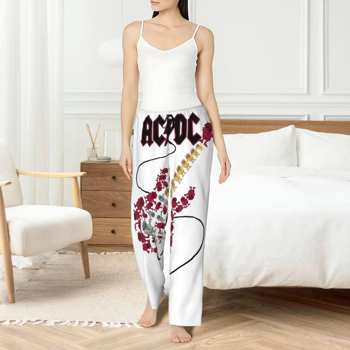 

Изготовленные на заказ пижамные штаны с металлической рок-группой AC DC, женские эластичные пижамы для сна с карманами