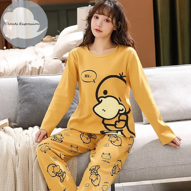 Spring Autumn Women\'s Sleep Lounge Pajama Long Sleeved Girl Pajama Set Cartoon Pyjamas Cotton Sleepwear M L XL XXL XXXL Fashion