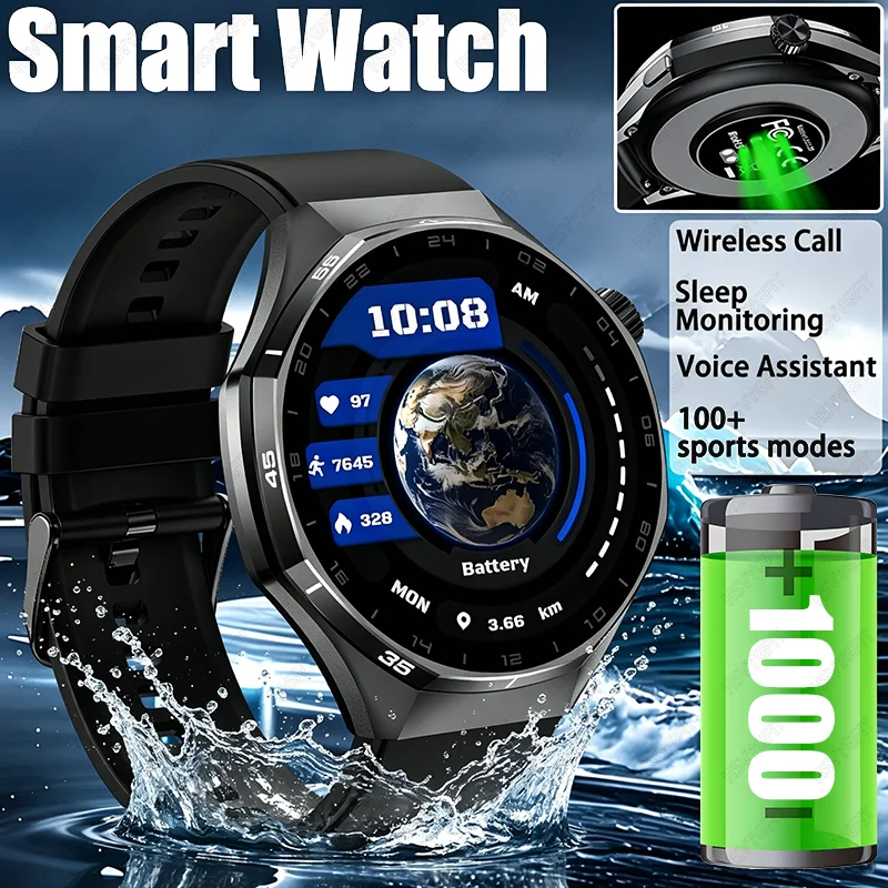 2026 New Fashion Business Man 1000mAh Long Standby  Smartwatch IP68 Waterproof Heart Rate Sport BT Call Big Battery Smart Watc