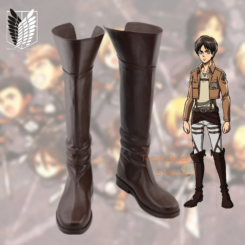 

Anime Attack on Titan Eren Jaeger Cosplay Boots Comic Role Play for Con Party Halloween Cosplay Costume Prop Shoes