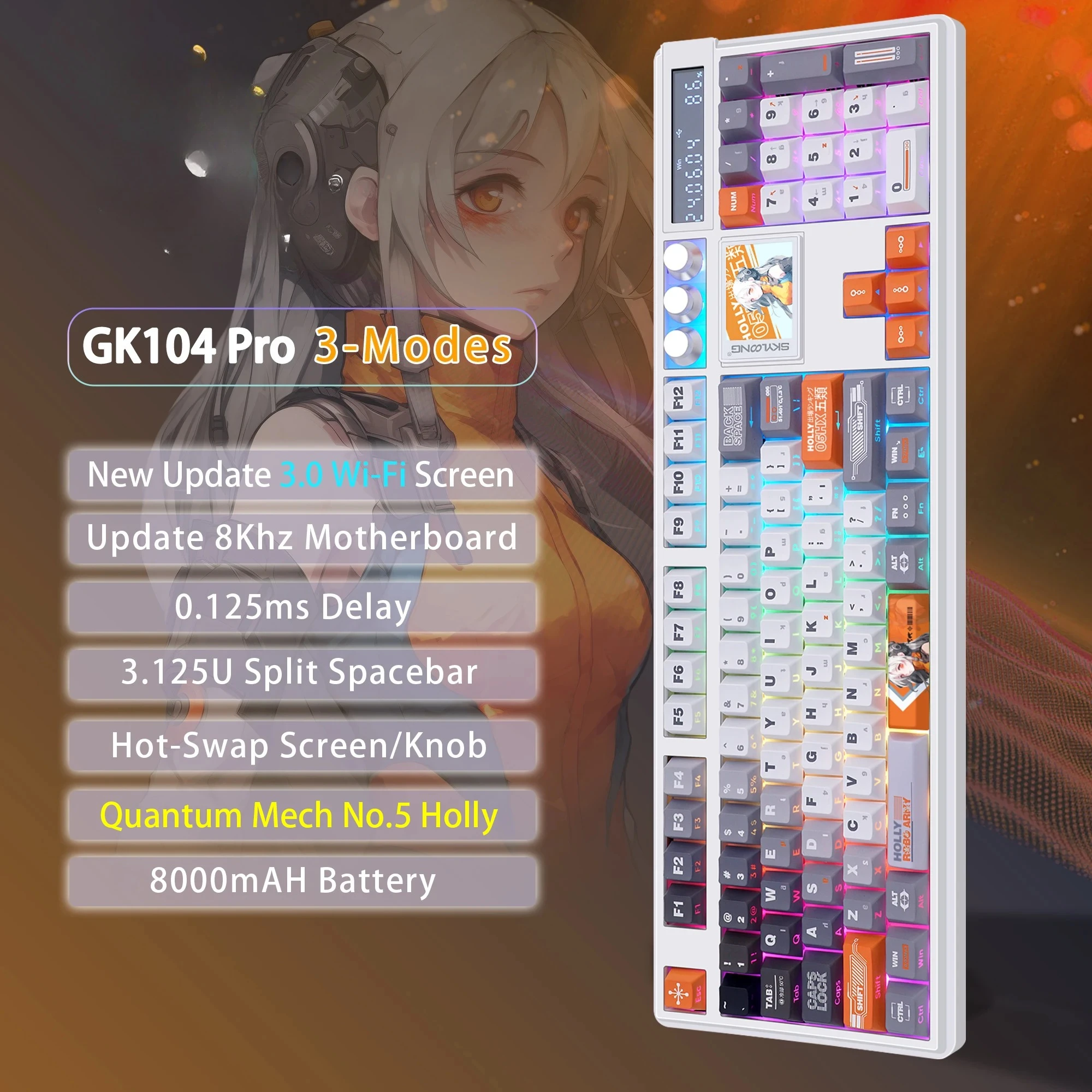 Custom SKYLOONG GK104 Pro Mechanical Gamer Keyboard Full Size Wireless RGB Backlit Hot Swappable Macro Knob Keyboard for PC Gift