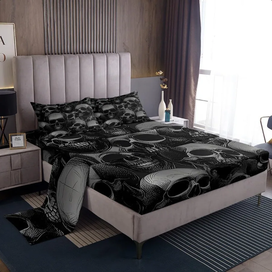 

Sugar Skull Bed Sheets Set Gothic Skeleton Sheet Set for Boys Girls Teens Room Decor Pesonalized Skeleton Bones Sheets with Dee