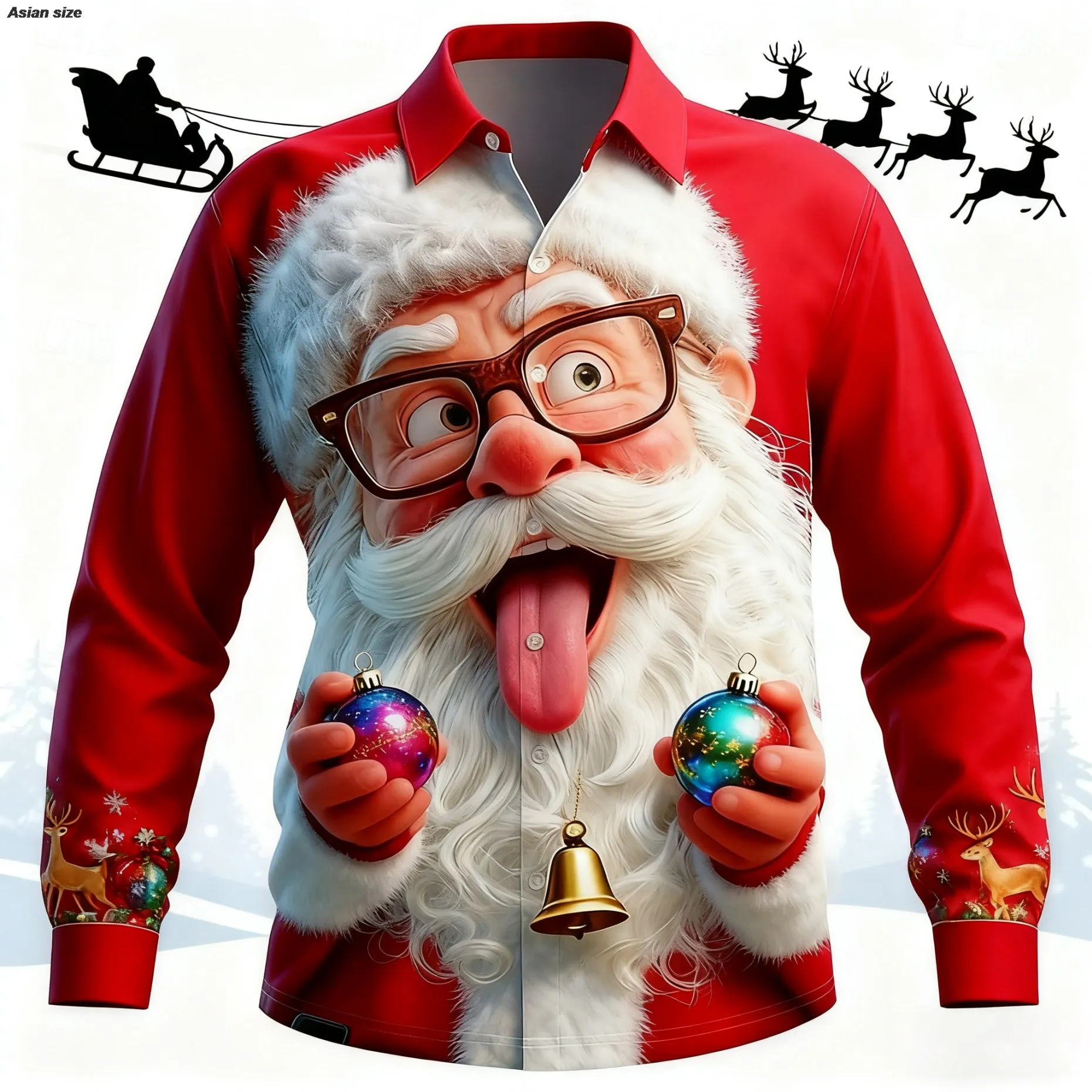 2025 Christmas Men's Funny Santa Claus 3D Printed Red Long Sleeve Shirt Funny Button-up Shirts For Men Christmas Party Wear Fall