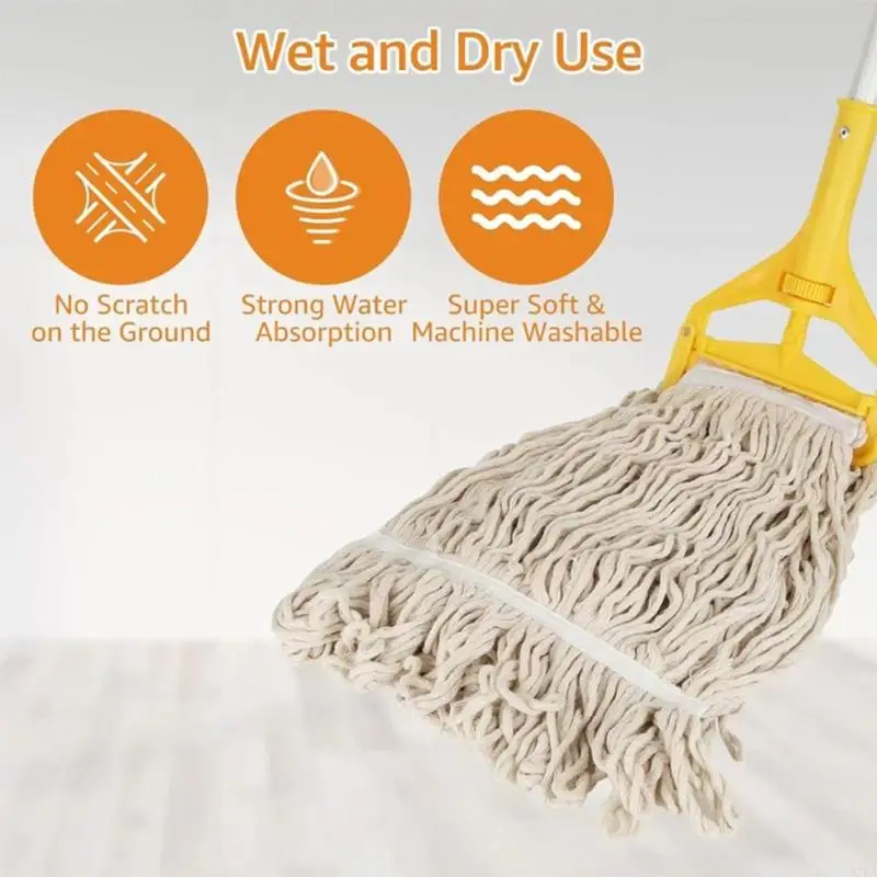 

4Pcs Industrial Mop Replacement Head Cotton Thread Mop Pad Refill Safe For Hardwood Flooring Surfaces Cleaning Supply 87HA