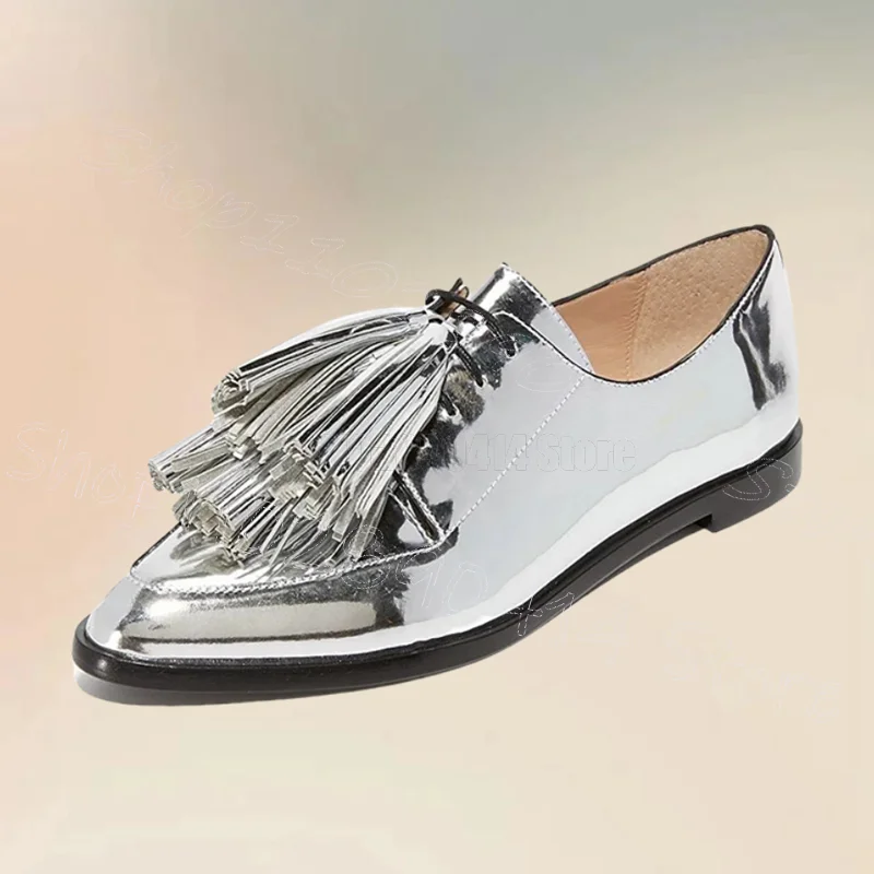 

Silver Tassels Patent Leather Black Sole Pumps Cross Tied Women Shoes Low Top New Party Banquet Dating 2024 Zapatos Para Mujere