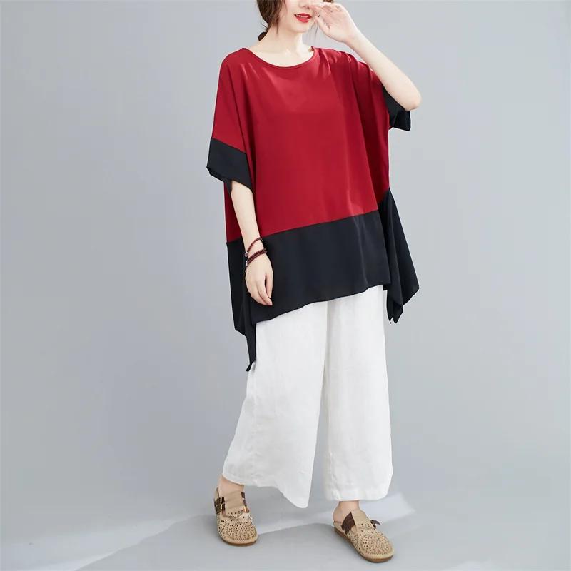 Oversized Chiffon Irregular Patchwork Casual Summer T Shirt Women Large Size Loose T-Shirt Korean Ladies Womens TShirt Tops 2022