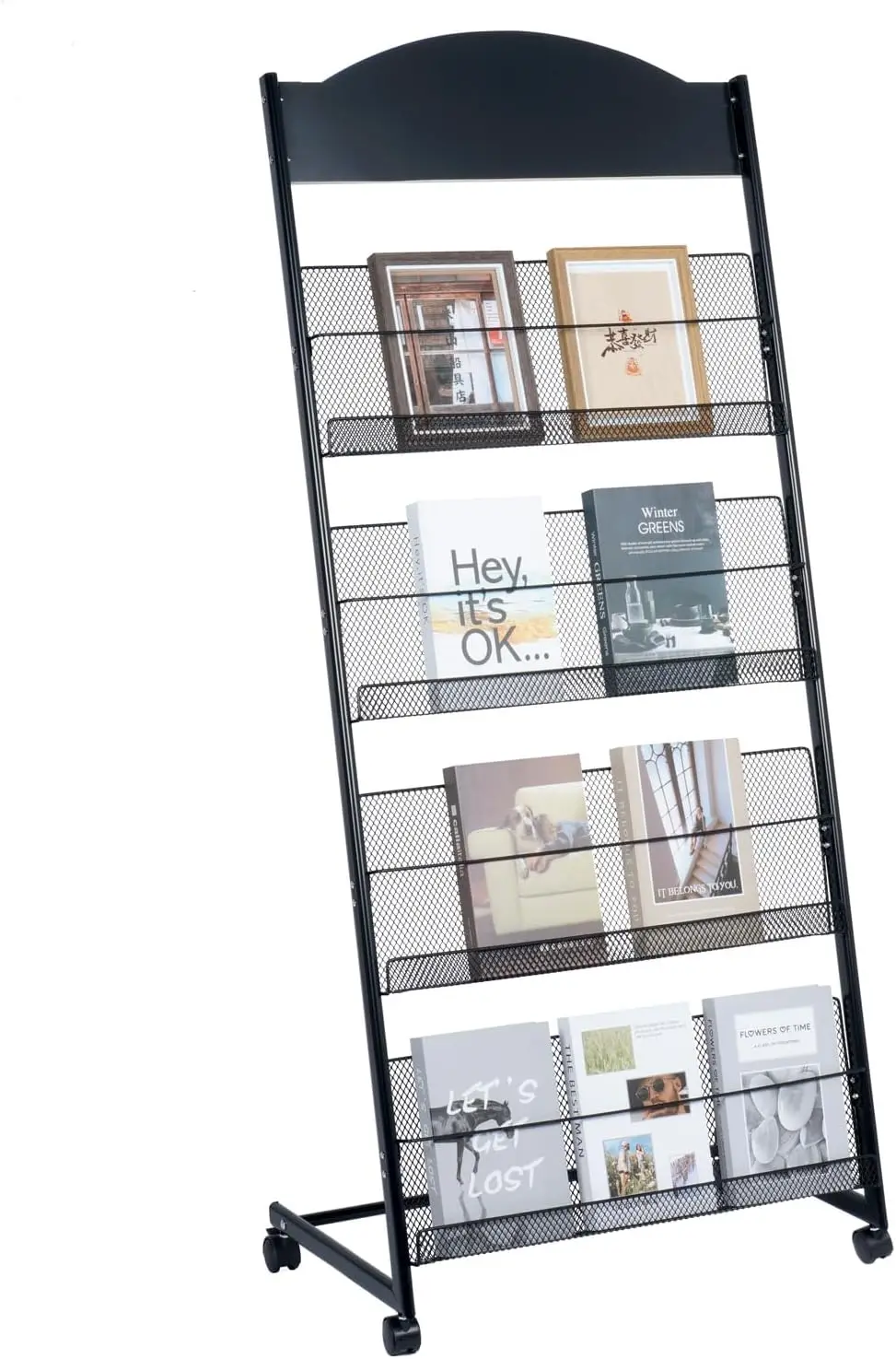 Floor-Standing Magazine Rack 4-tier Newspaper Holder Book Display Shelf Brochure Display Stand Floor Suitable for Exhibi