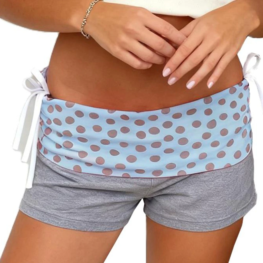 Womens Fold Over Shorts Polka Dot Waistband Low Rise Casual Shorts for Women with Side Ties Comfortable Elastic Waist Shorts