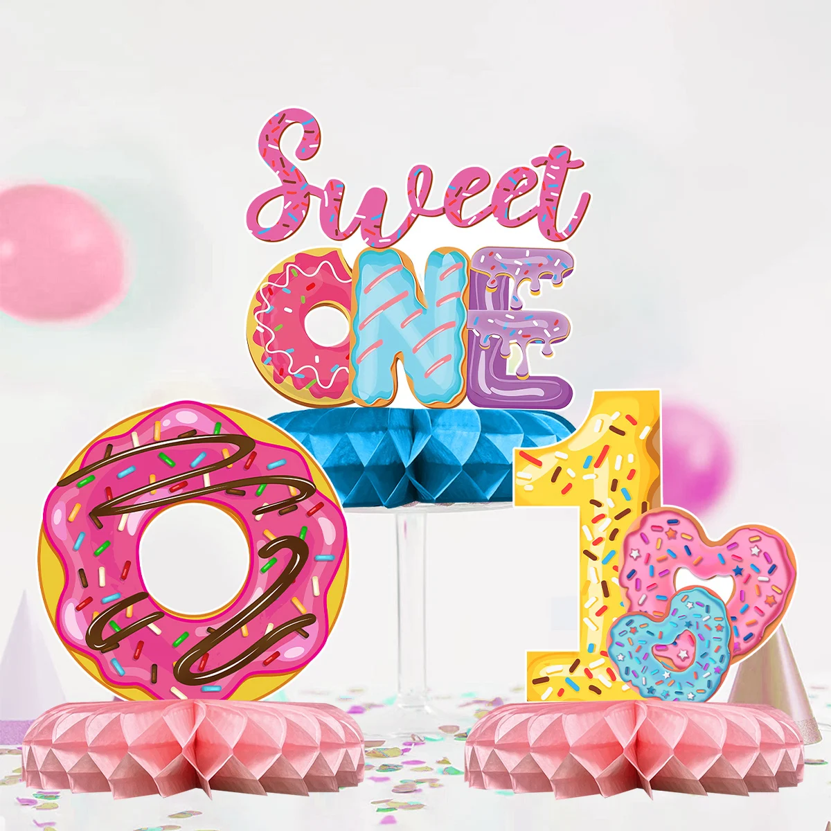 Donut Party Decorations Paper Honeycomb Centerpieces Table Toppers Sweet One Year Old Birthday Party Supplies Baby Shower Decor