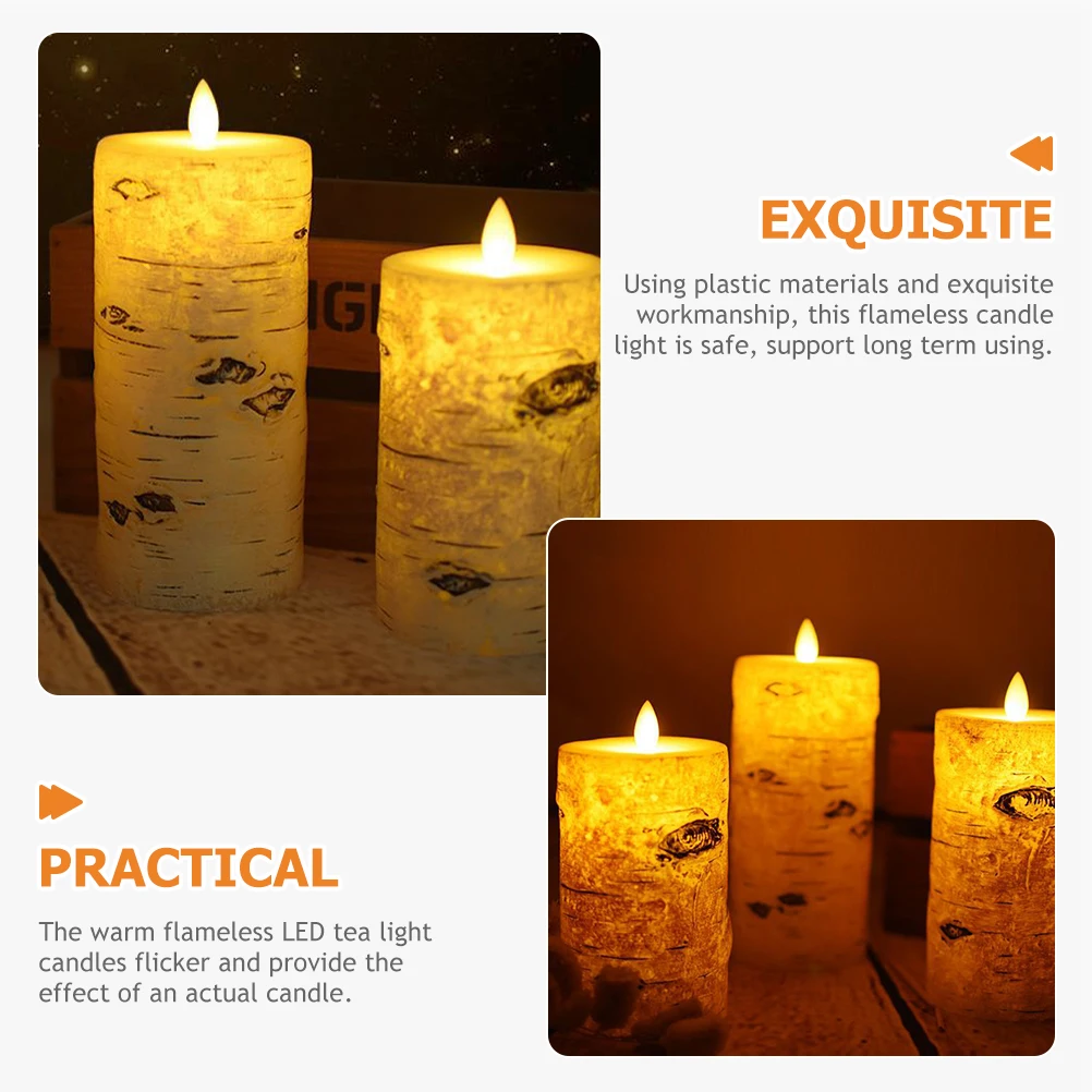 

Birch Bark LED Lights 7 5x10cm Diameter Flameless Candles Warm Atmosphere Decorative Pillar Lamps LED Lighting