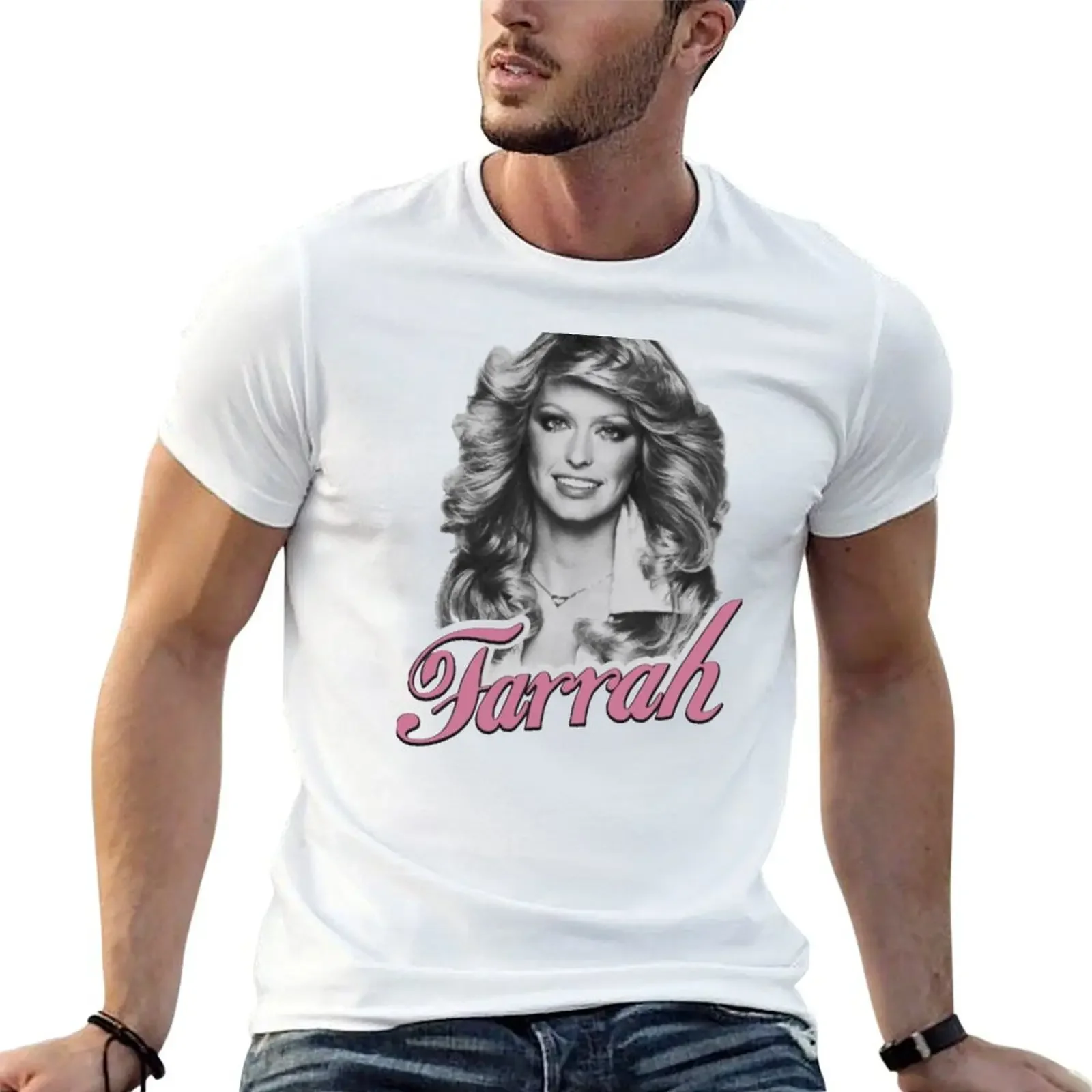 T-shirt personnalisé farah girl pour hommes, vêtements Kawaii, blanc, rose