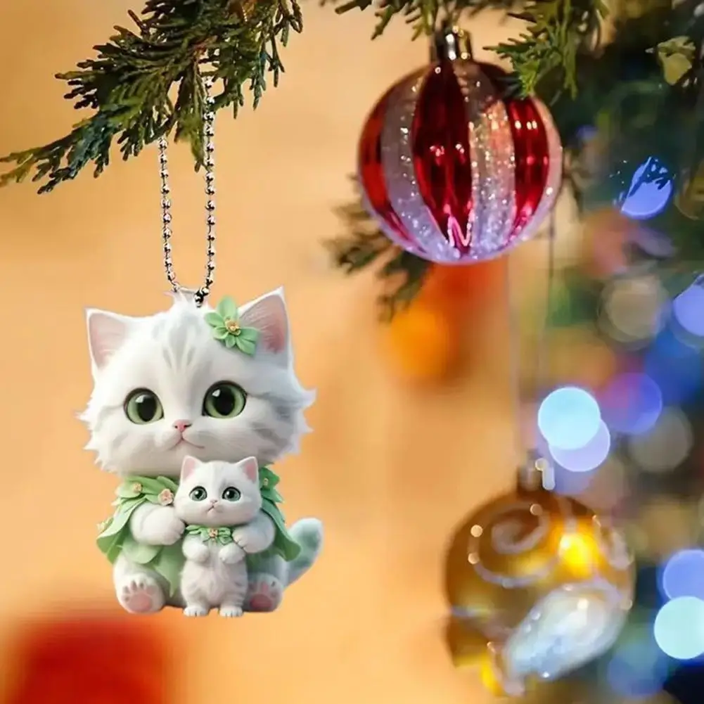 Cat Christmas Ornament Unique Car Decoration Car Hanging Decoration Christmas Tree Pendant Cat Shape Rearview Mirror Charm