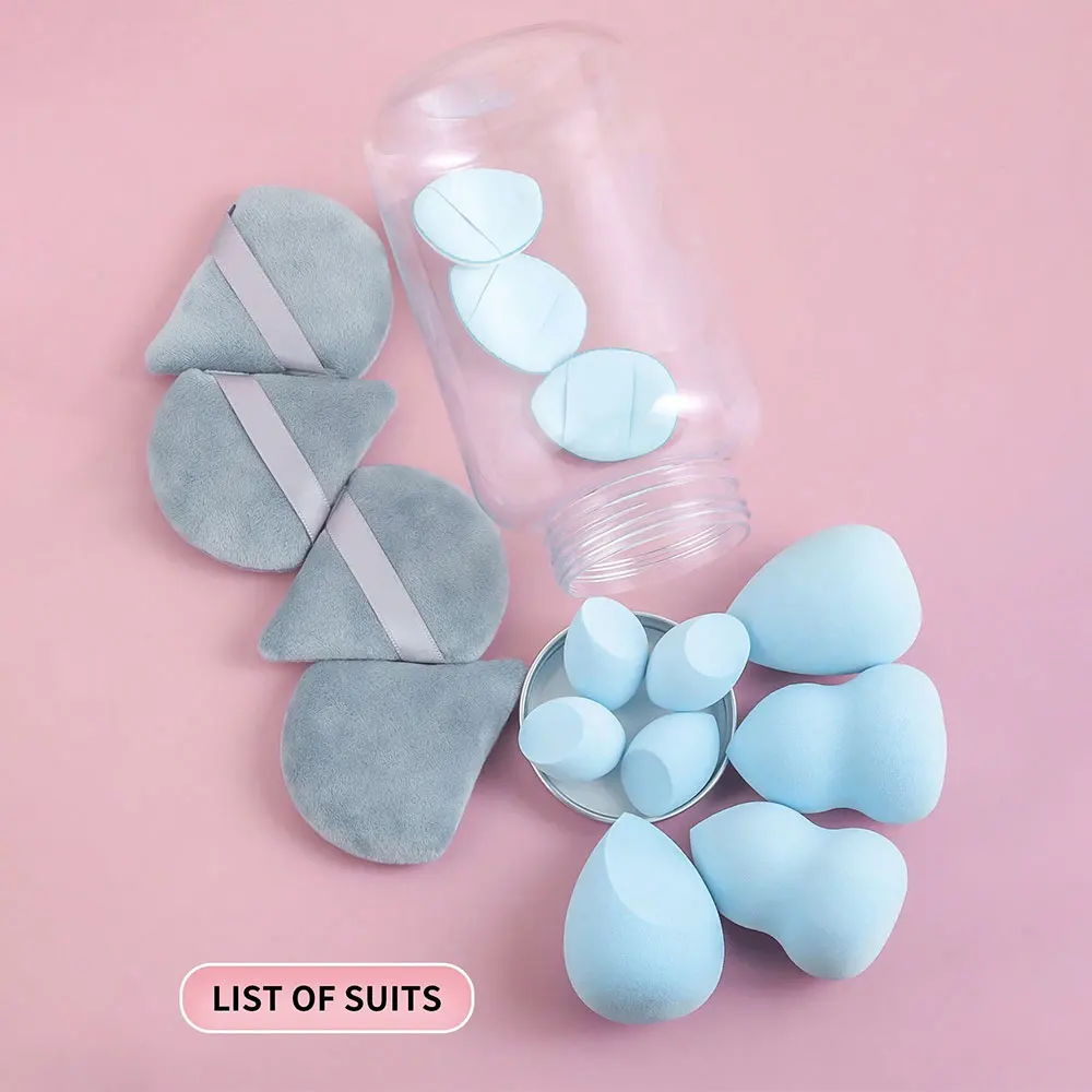 طقم إسفنجة مستحضرات تجميل بتصميم وعاء عسل صغير ، 4 خلاطات تجميل كبيرة ، نفث بودرة على شكل مروحة ، 4 خلاطات تجميل صغيرة ، 15