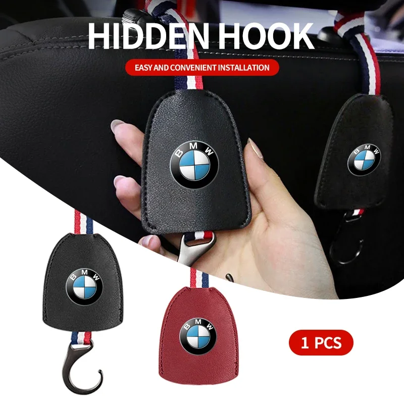 1pcs Car Logo Seat Back Hanger Bag Hook Hidden Car Interior Hooks For BMW 5 6 7 X3 X4 X5 X6 F Series F01 F10 F12 F15 F16 F25 F26