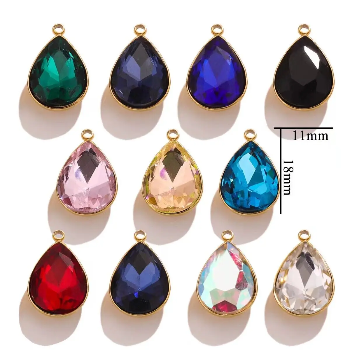 20pcs Stainless Steel Charm Crystals Water Drop Pendants For DIY Jewelry Earrings Making Findings 12 colors 11x18mm