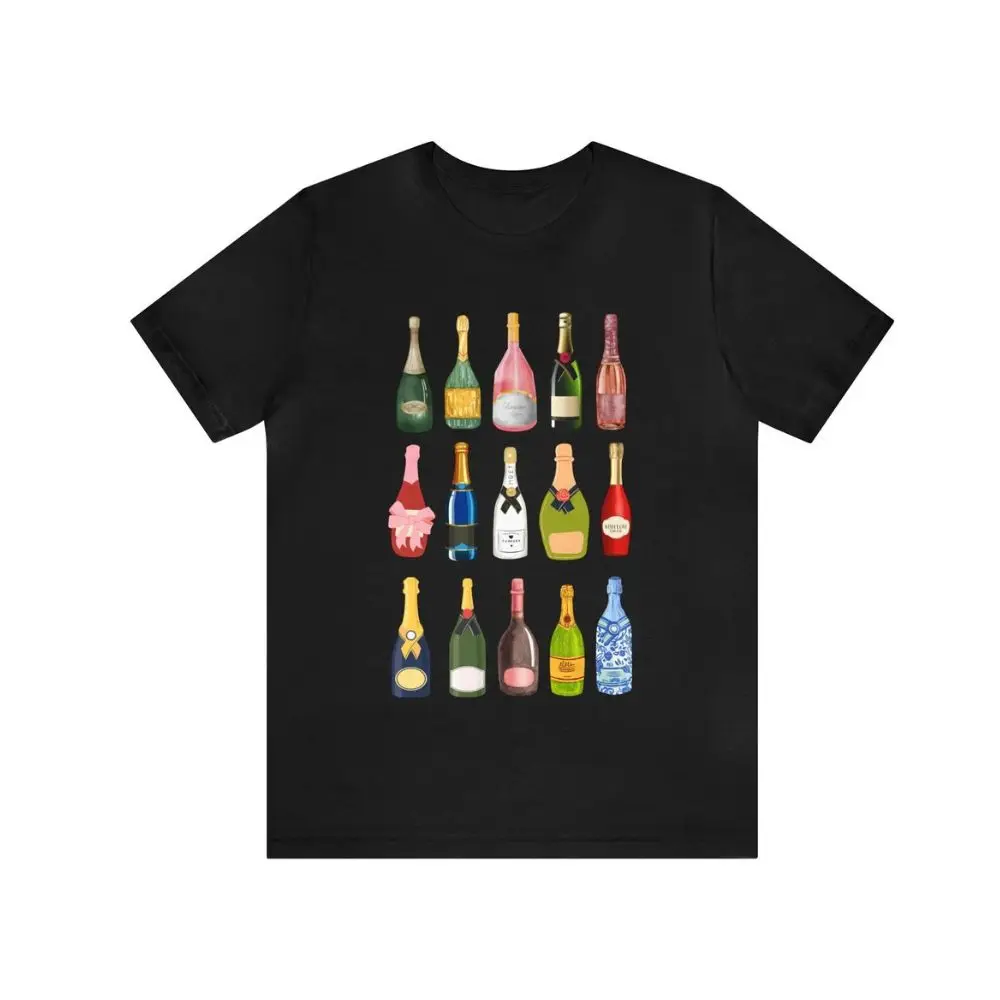 Y2k Champagne Water Bottle T-shirt Casual Crew-Neck Harajuku Street T Shirt New 2024 Women Tee Pink Girly Summer Clothes Tops 
