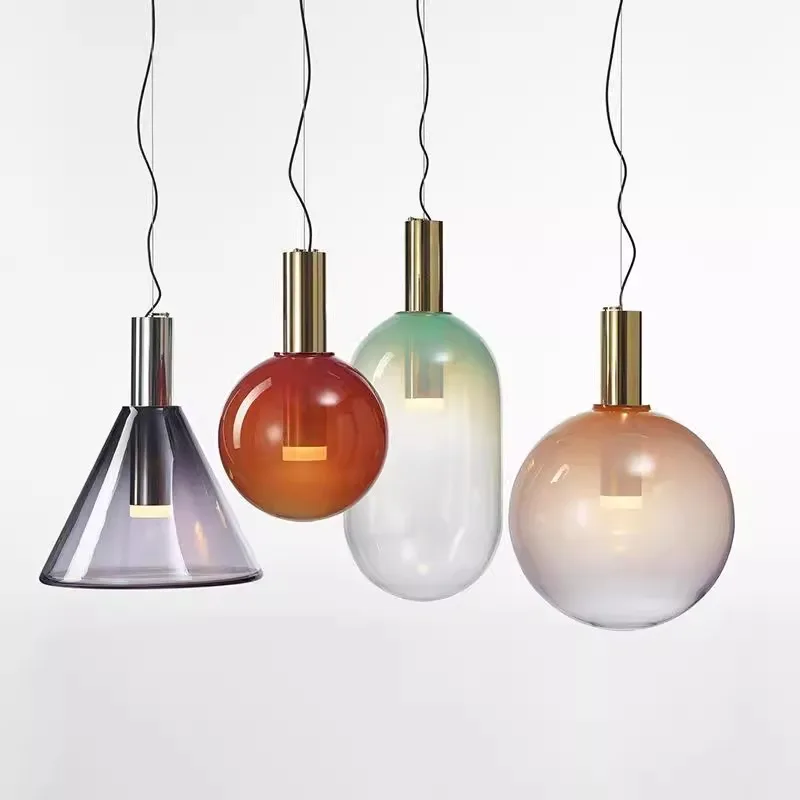 

Nordic new dining room chandelier modern simple living room bedroom dining room glass chandelier color furniture lighting