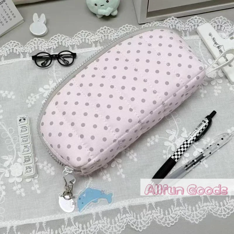 Polka Dot Print Pencil Case Shell Shape Large Capacity Pencil Pouch Multi-Layer Divided Portable Stationery Storage Bag 1PC