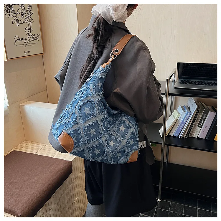 

Luxury 2025 Women's Quilted Shoulder Bag, Vintage Inspired Denim Purse, Multi-Functional Casual Shopper for Weekend & Travel​