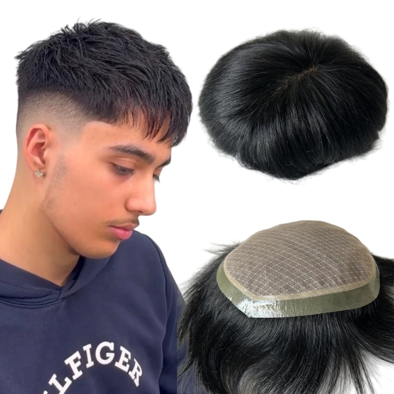 

Indian Virgin Human Hair Replacement Jet Black Color 1# 15x20cm Silk Toupee with Invisible Knots Silk Unit for Asian Man