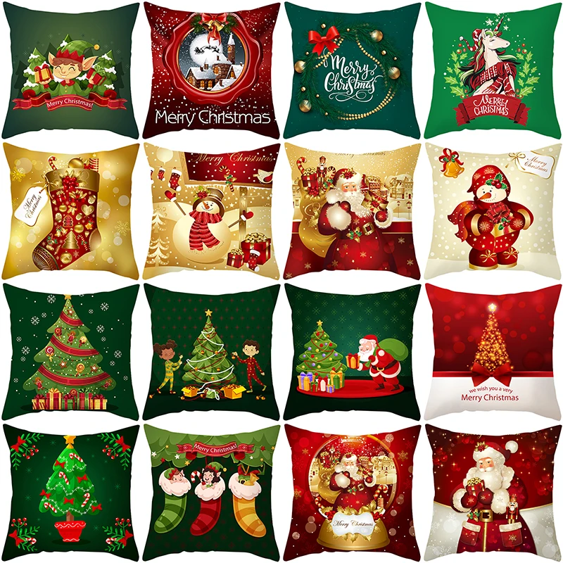 Christmas Cushion Cover Sofa   Bedroom Room New Year Home Decor Merry  Holiday Gift 45x45 cm