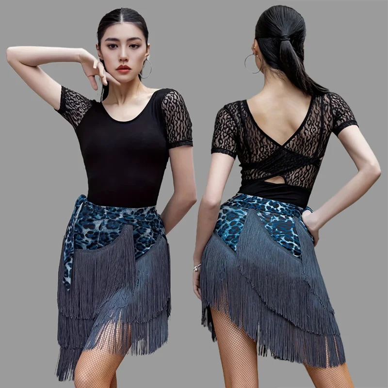 New Latin Dance Tassel Skirt Women's Adult Short Skirt Bottom Skirt Latin Practice Skirt Square Dance Dress